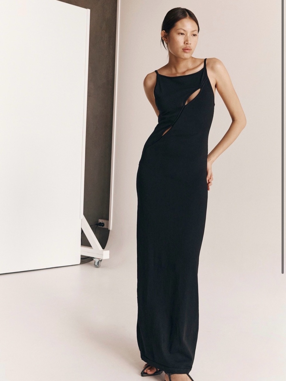 Dissh Cora Black Knit Maxi Dress Cutout XS NWT